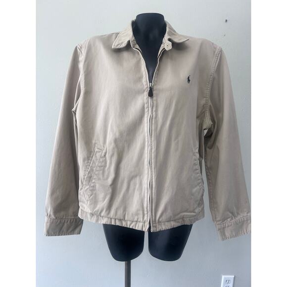 Polo Ralph Lauren Harrington Jacket Sz L Cream/Khaki Bomber Unlined Preppy FLAW - Picture 1 of 11